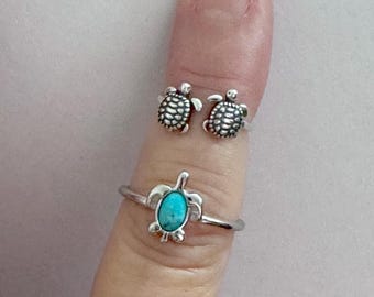 Sterling Silver Turquoise Turtle Ring: Adjustable Toe Ring