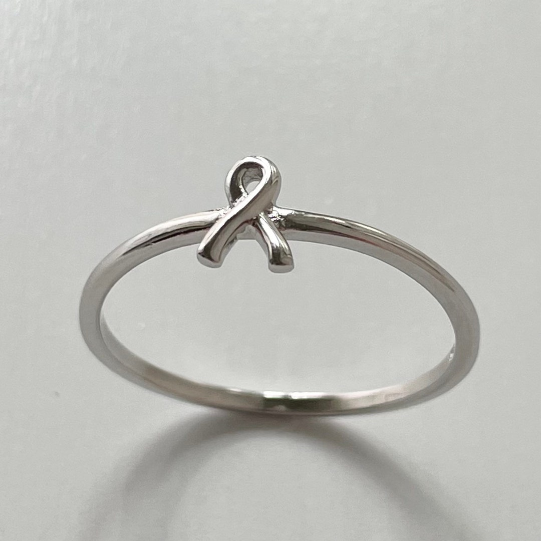 Sterling Silver Breast Cancer Ribbon Ring, Cancer Survivor, Danity Ring
