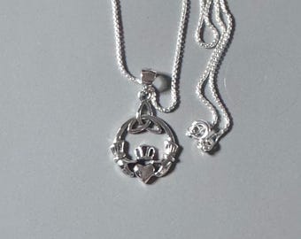 Sterling Silver Claddagh Pendant Necklace: Oxidized Irish Heart