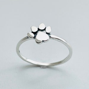 Sterling Silver Paw Print Heart Ring: Animal Lover Jewelry
