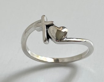 Sterling Silver Cross Heart Ring: Religious Promise Jewelry