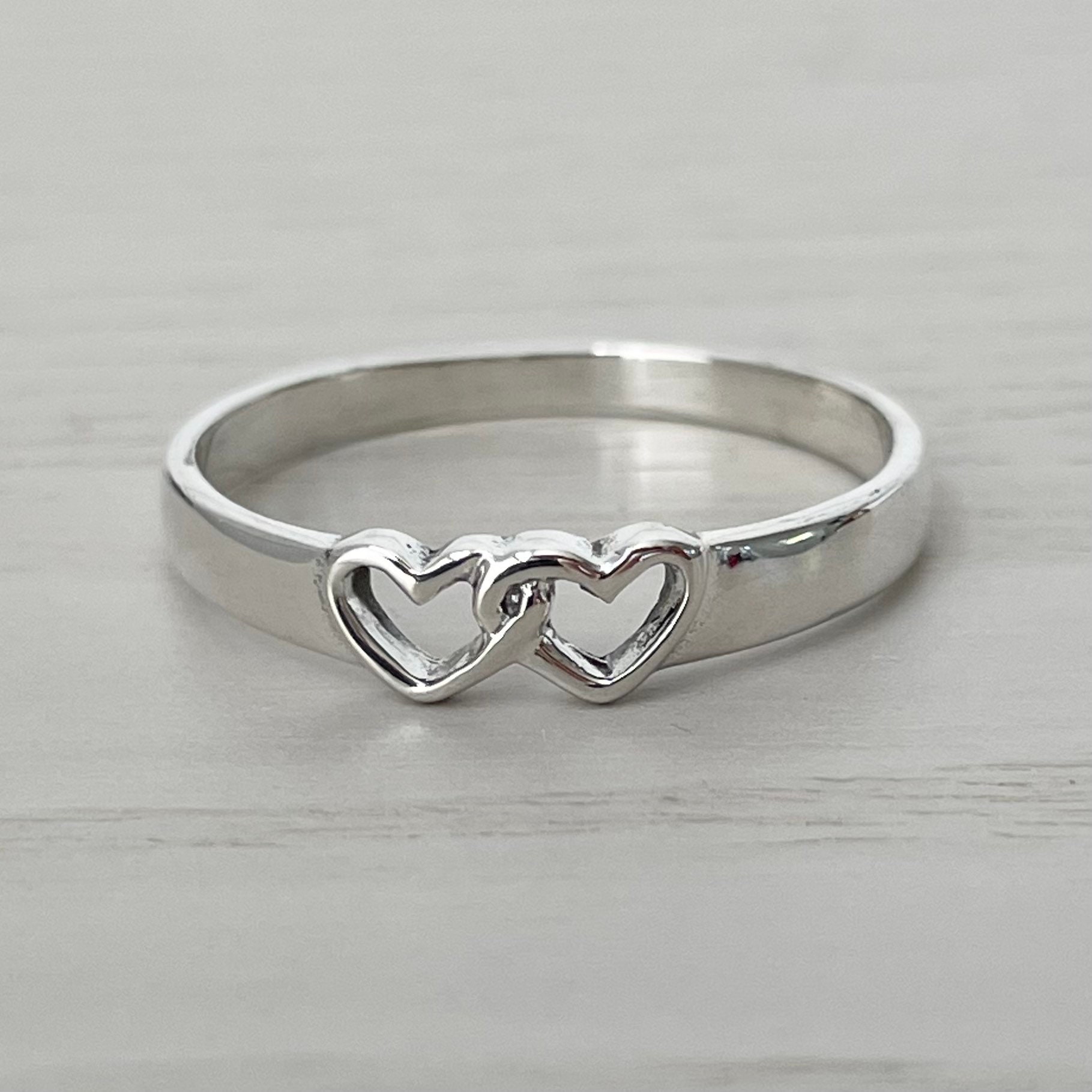 Sterling Silver Dainty Two Hearts Ring I Love You Heart Love