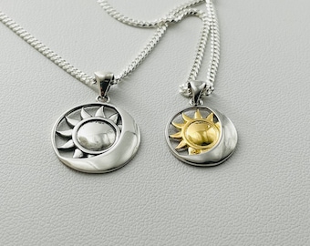 Sterling Silver Sun and Moon Necklace: Celestial Pendant