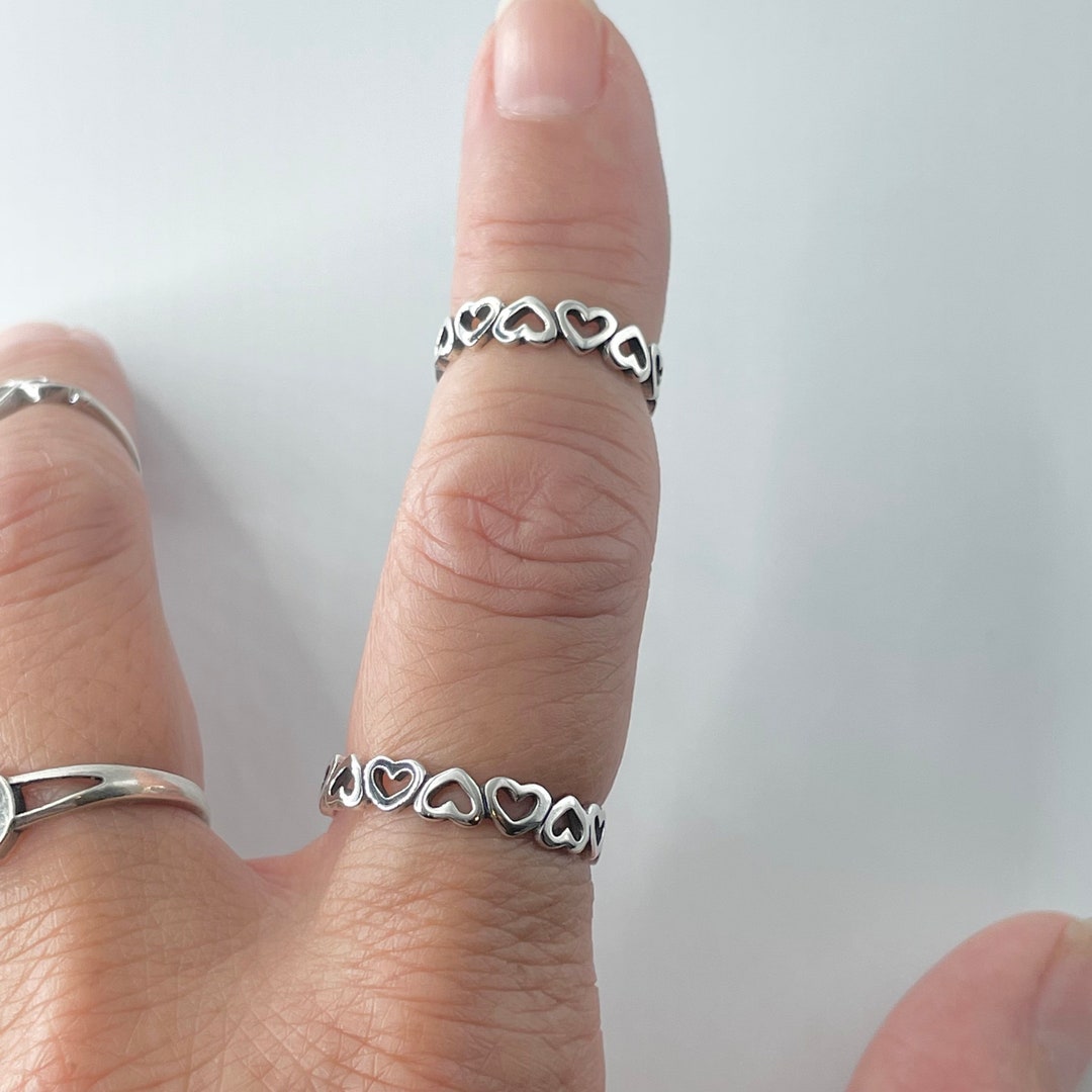 Stainless Steel Dainty Heart Eternity Band Ring - Gold