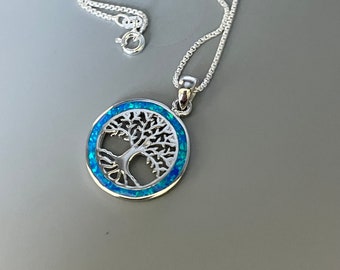 Blue Opal Tree of Life Sterling Silver Ring or Pendant