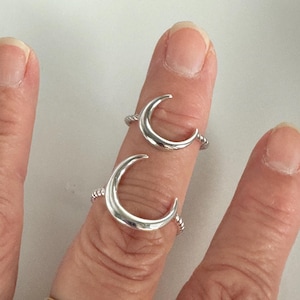 Sterling Silver Crescent Moon Ring: Boho Rope Band Ring