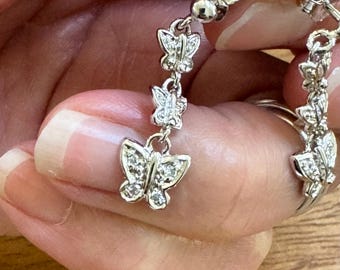 Sterling Silver CZ Dangle Earrings: Butterfly or Flower