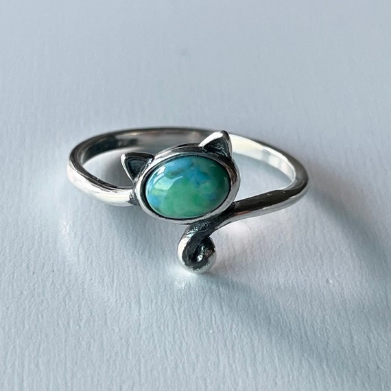 Bague Argent Massif Tête D'animal - Pierre Turquoise - Taille 55 - Occasion