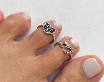 Sterling Silver Toe Ring: Heart, Om, Crown, V-Shaped, 2.5MM Band