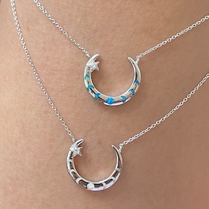 Sterling Silber Mondphasen Halskette: Labradorit Opal Halbmond Anhänger