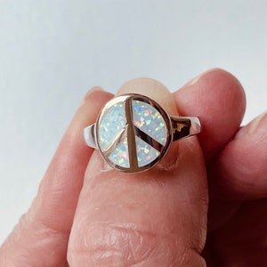 Fire Opal Peace Sign Ring: Sterling Silver Hippie Jewelry