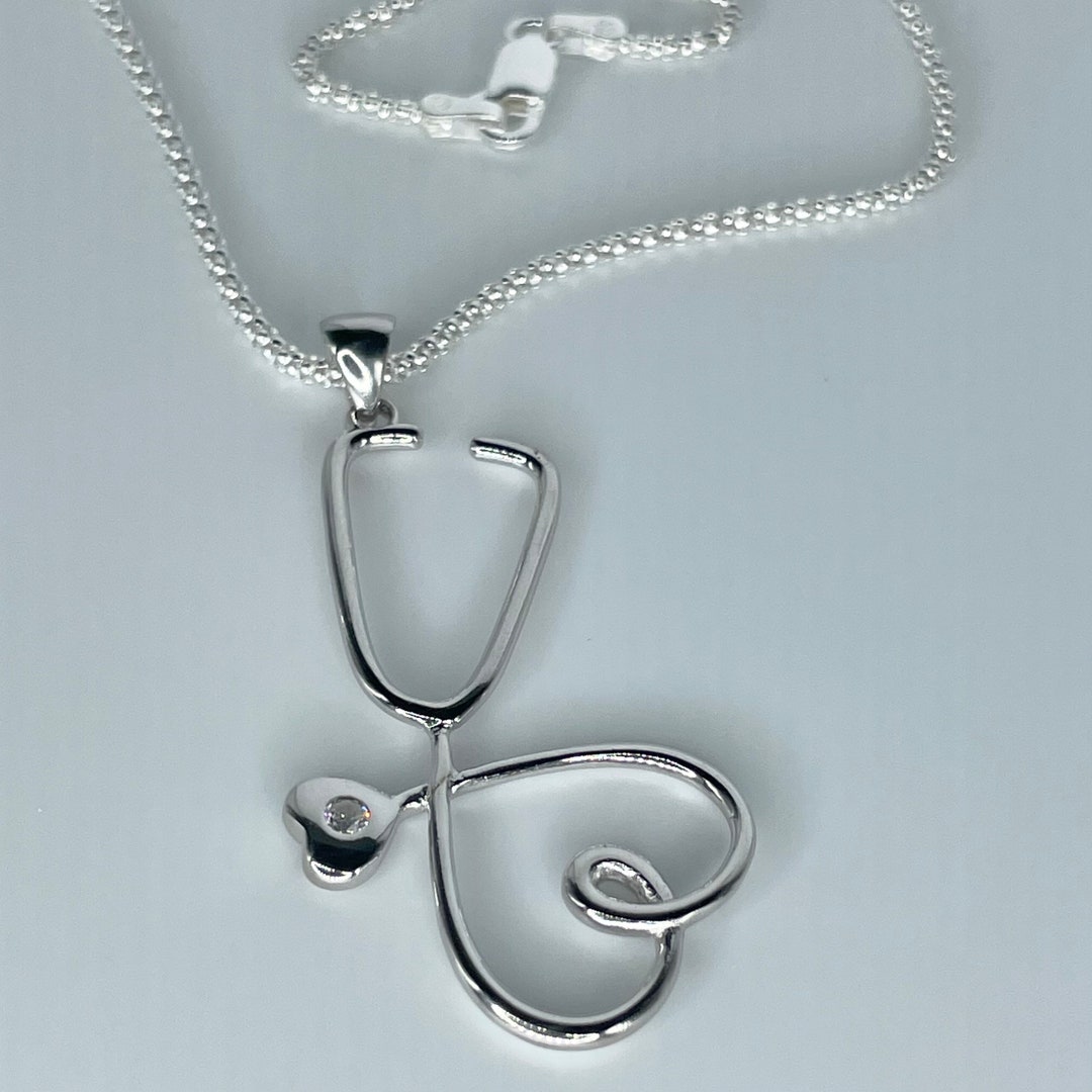 Sterling Silver Heart Stethoscope Pendant Necklace Nurse - Etsy