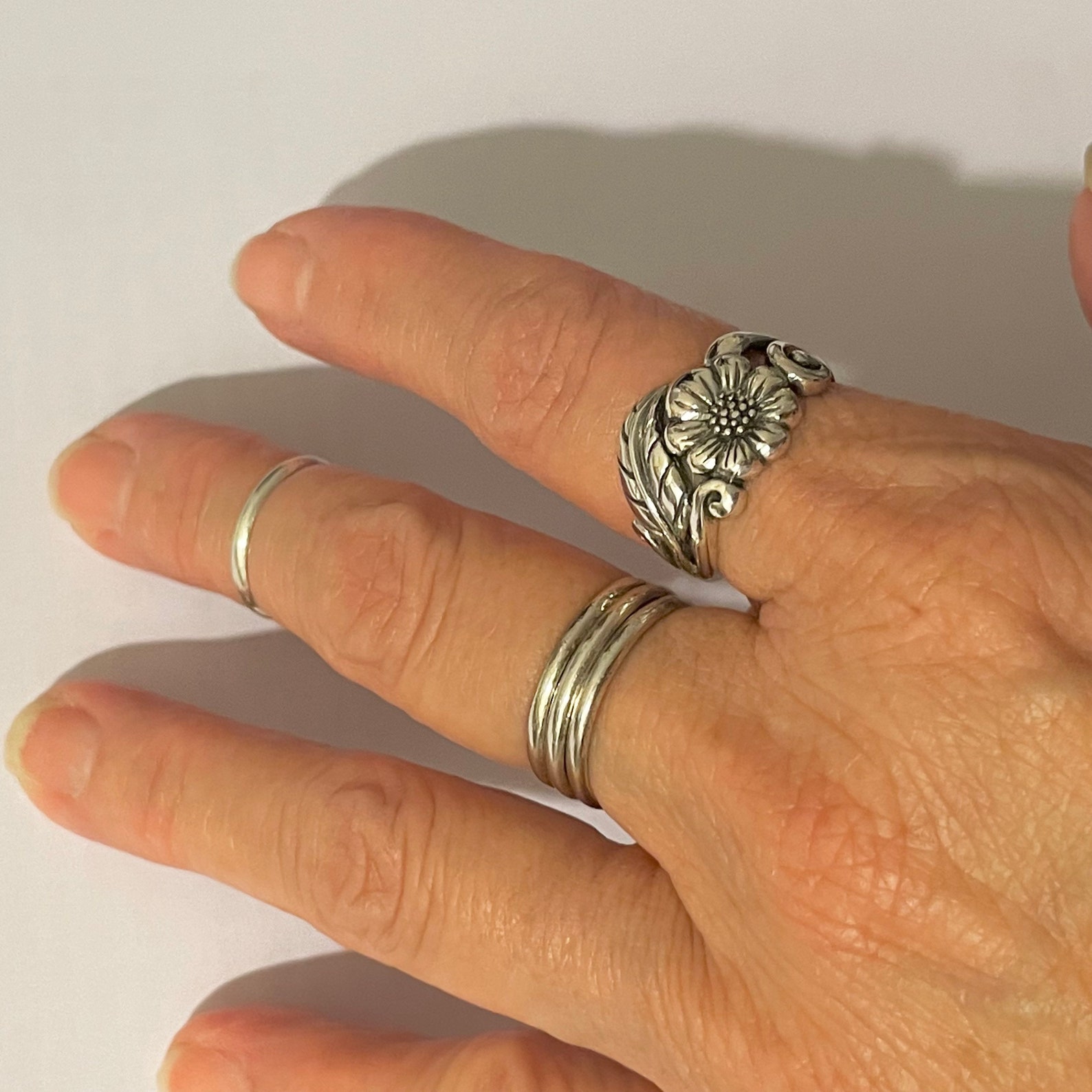 Sterling Silver Sunflower Ring With Leaf: Boho Floral Statement - Etsy