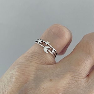 Sterling Silver Moon and Star Ring: Celestial Boho Jewelry