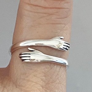 Sterlingzilveren knuffelring, zilveren knuffelring, belofte liefdesring, vriendschap knuffelring, delicate ring, handring, denken aan je ring.