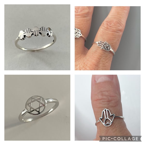 Sterling Silver Hamsa, Hamsa Hands, Jewish Star Ring, Dainty Hamsa Hands Ring, Star of David Ring, Hand of God Ring, Hamsa Promise Ring.