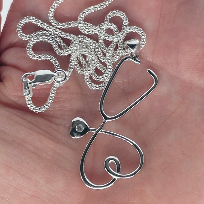 Sterling Silver Heart Stethoscope Pendant Necklace Nurse Etsy