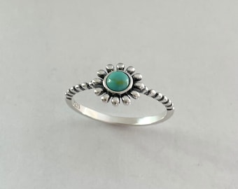 Sterling Silver Daisy Flower Simulated Turquoise Ring, Dainty Ring, Daisy Ring, Flower Ring, Silver Turquoise Ring, Boho Ring, Flower Ring