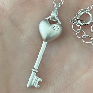Sterling Silver CZ Heart Key Pendant Necklace: Love Token
