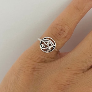 Oxidized Sterling Silver Eye of Horus Ring: Egyptian Protection Jewelry