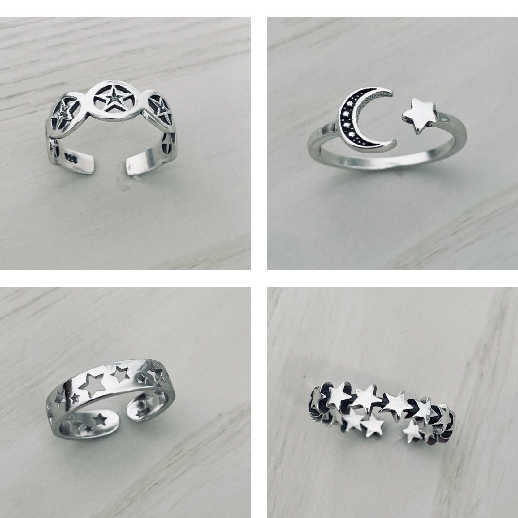 【韓国のみ】 TOWTOW.ARCHIVE Star Ring Silver Sterling Silver Stars, Moon and Star Toe Rings, Crescent