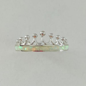Sterling Silver White Opal Crown Ring: Boho Promise Jewelry