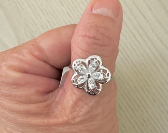 Plumeria CZ Sterling Silver Ring: Filigree Flower Promise Ring