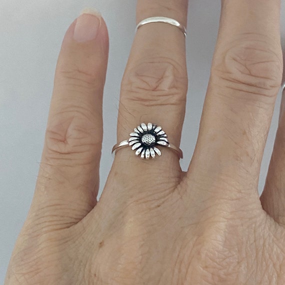 Dainty Sunflower Missing a Petal Sterling Silver Ring Dainty Ring