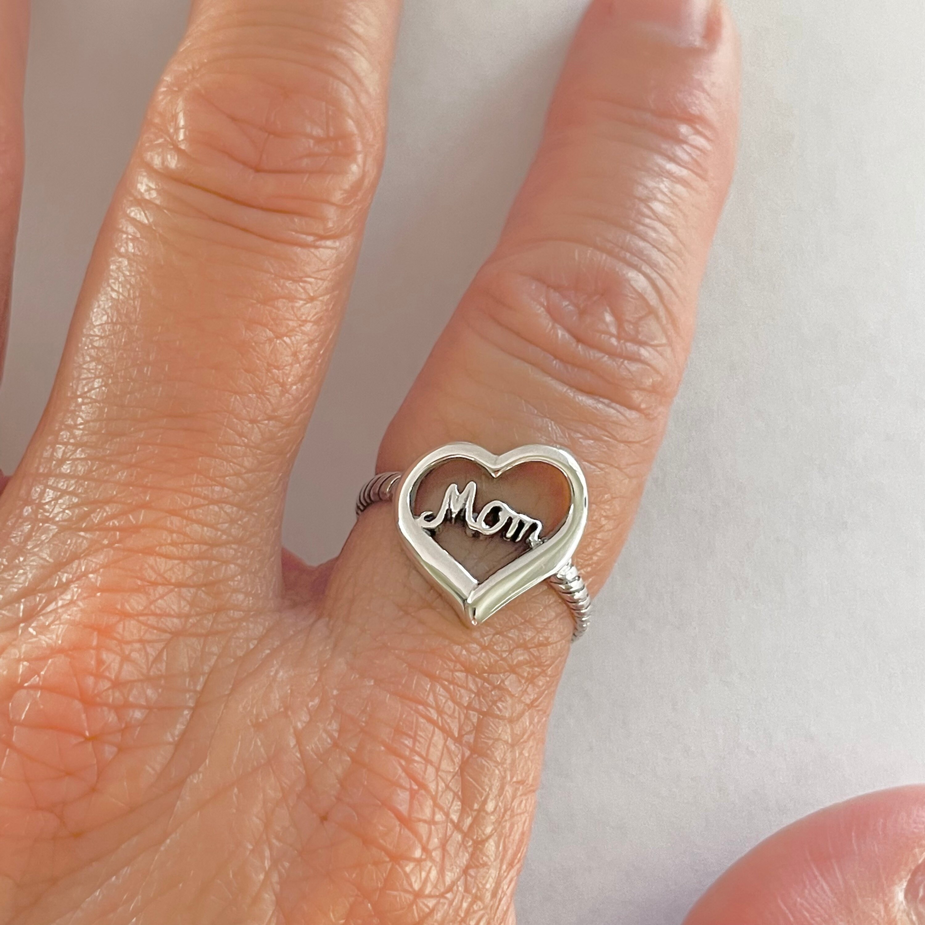Sterling Silver Heart Ring, Mom Heart Love Ring, Mom Promise