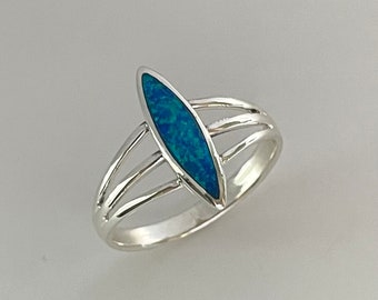 Blue Opal Sterling Silver Ring, Diamond Shape Ring, Opal Promise Ring, Boho Ring, Silver Opal Ring, Statement Ring, October Birthstone Ring