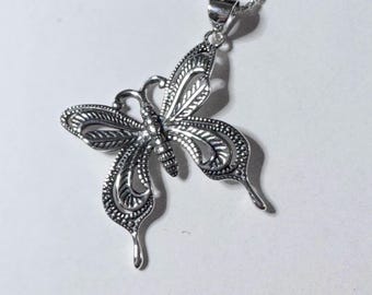 Sterling Silver Butterfly Necklace: CZ Accent, Oxidized Finish