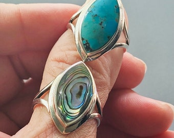 Sterling Silver Diamond Turquoise or Abalone Ring: Promise Love Ring