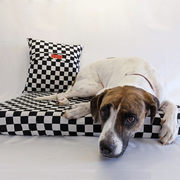 Damier - Contour Pet Bed Drap Housse Housse Décorative Noir et Blanc Racing Check