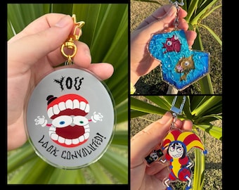 Caine Crashout, Evil Pomni, Crappy Fishies, Kinger Acrylic Charms Keychains
