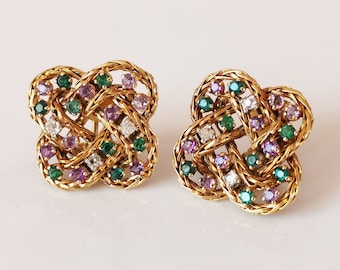 Antique French Gold G18K AU750, Diamond Earrings, Amethyst, Jewelry from the 50s/60s