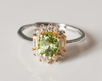 S925 Silver Ring Natural Peridot Burma adjustable size | Natural gemstone