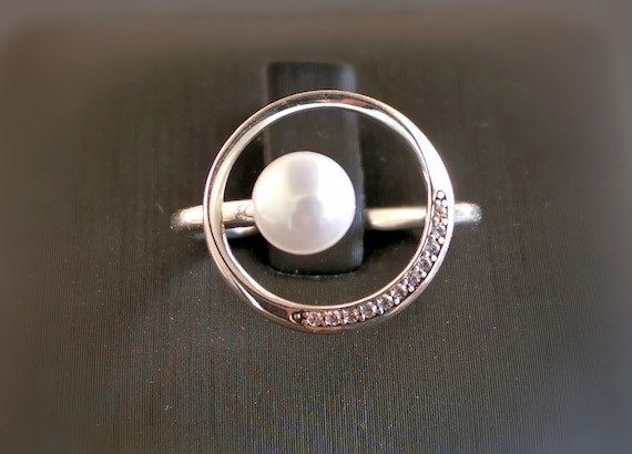 シルバー925リング パール.ジルコニア付き S925 シルバー リングと合成酸化ジルコニア パール | S925 シルバー
