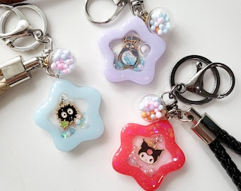 Llavero Kawaii Custom Handmade Resin Star Water Shaker con correa de cuero