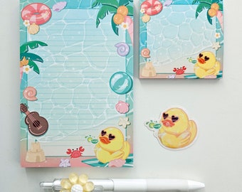 Juego de papelería Ducky Day at the Beach, bloc de notas, notas adhesivas, juego de bolígrafos con pegatinas