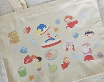 Kawaii Cute Zipper Tote Bag Ponyo Canvas Bag
