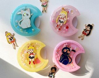 Llavero/agarradera de resina con forma de gato Kawaii Moon Girl
