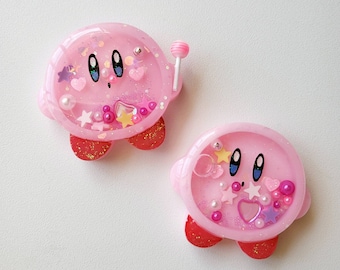 Handmade Resin Shaker Charm Kirby Inspired Phone Grip Keychain Badge Reel