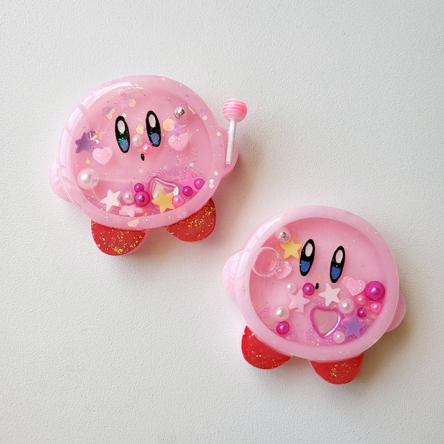 Handmade Resin Shaker Charm Kirby Inspired Phone Grip Keychain