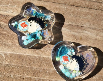 Kawaii Ponyo Inspired Resin Shaker Charm Phone Grip Keychain Badge Reel