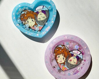 Kawaii Haku y Chihiro Spirited Away inspirado resina Shaker encanto teléfono agarre llavero insignia carrete