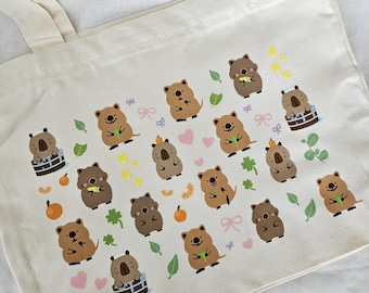 Bolso tote con cremallera Kawaii Lindo Capibara Wombat Quokka