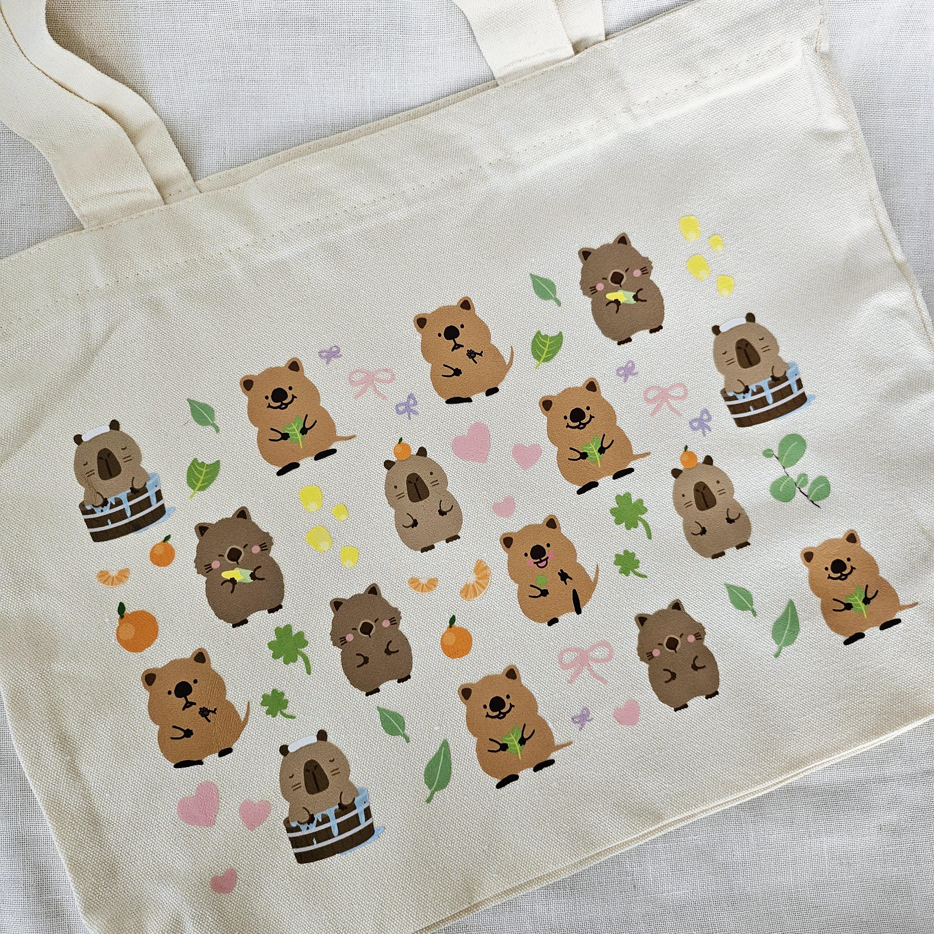 Kawaii Cute Zipper Tote Bag Capybara Wombat Quokka - Etsy