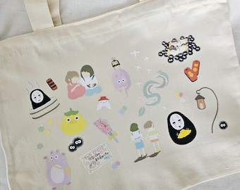 Kawaii Cute Zipper Tote Bag Spirited Away Canvas Tote