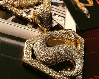 Iced out 2024 superman pendant