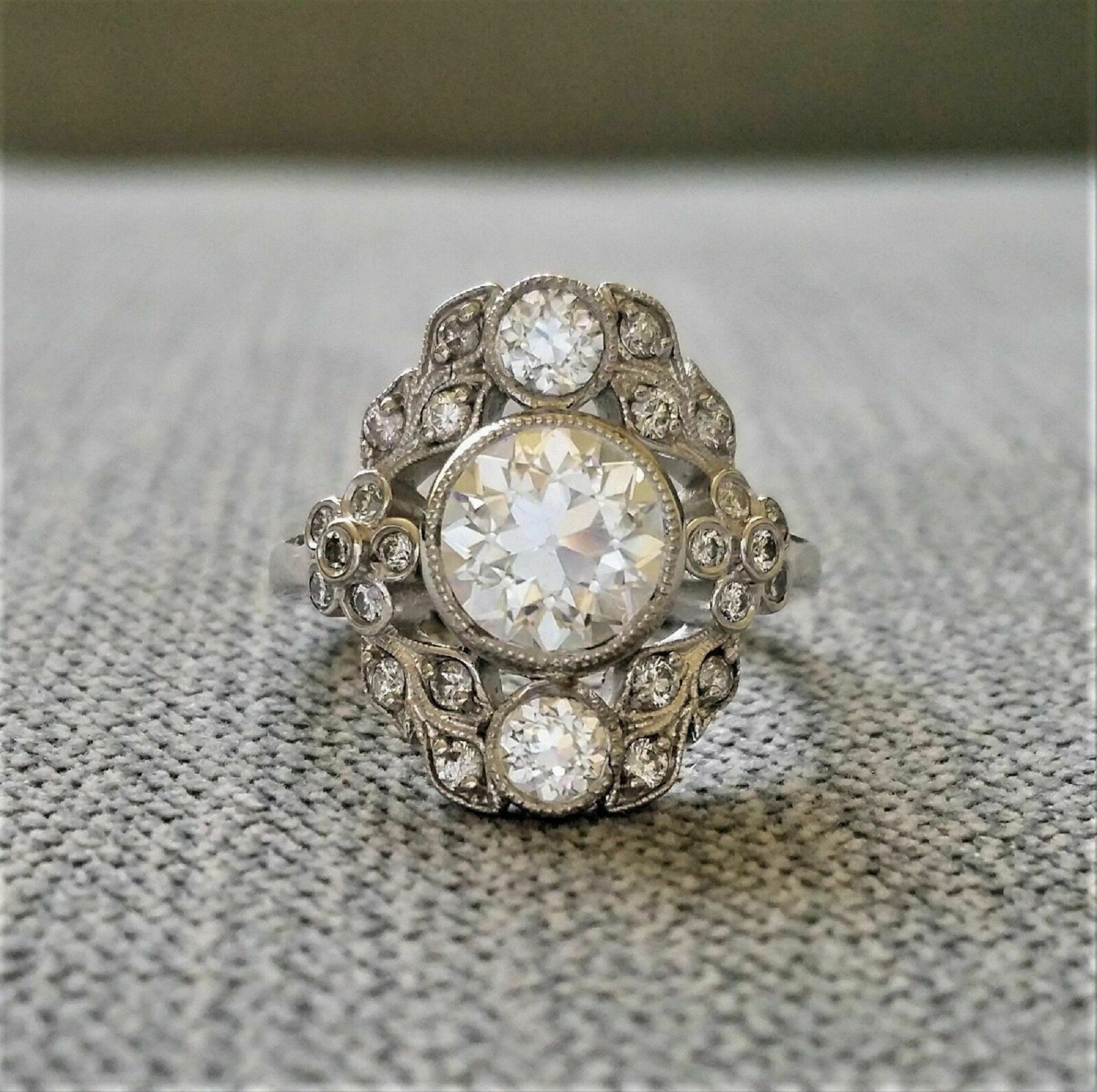 3.00Ct Round Cut Diamond Antique Art Deco Engagement Ring 14K White Gold Finish